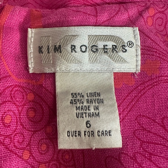 Vintage Kim Rogers Linen Blend Pink Paisley Floral Shift Style Dress Sz Small - Picture 6 of 6